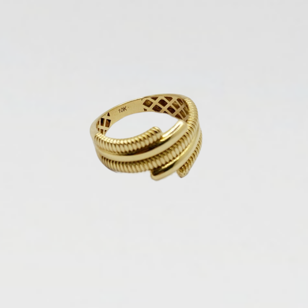 10K Anillo De Mujer - Diseño De Cordón Trenzado A Mano
