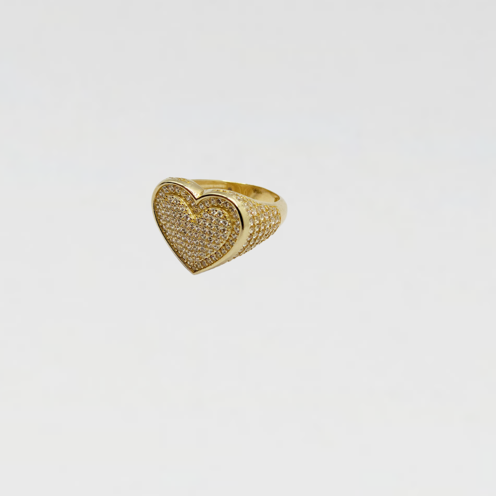 10K Anillo De Mujer  - De Corazon Con Diamantes
