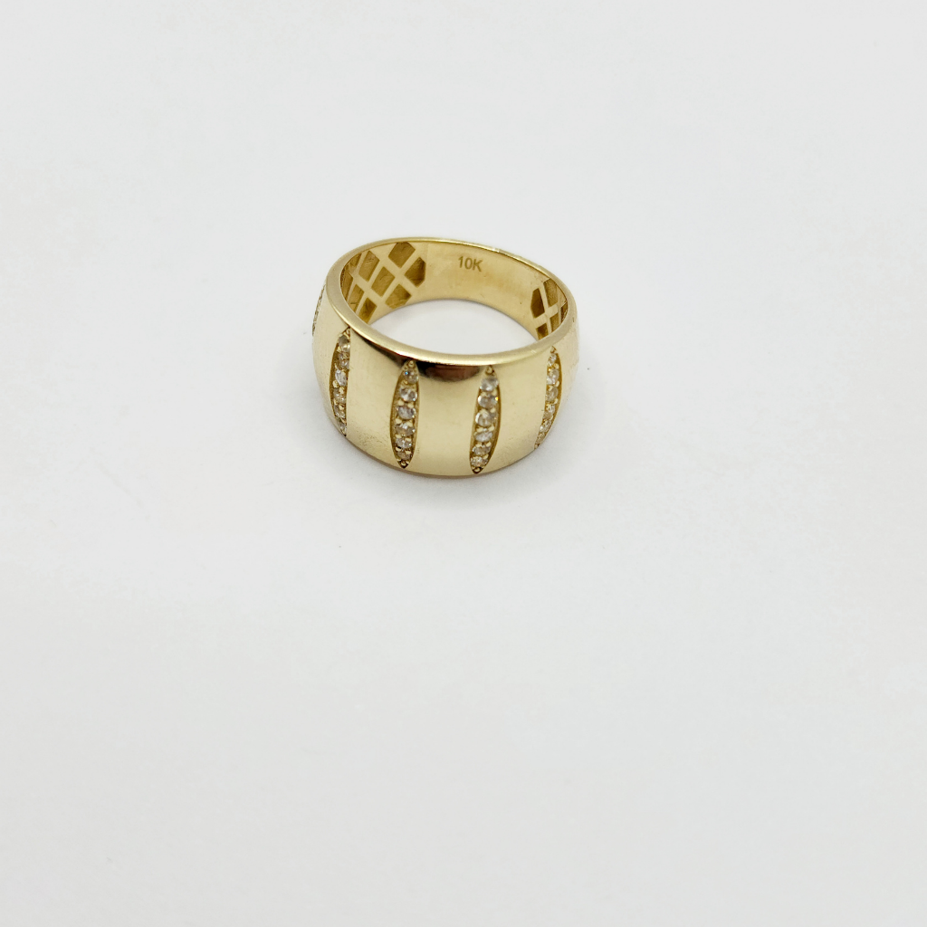 10K Anillo De Mujer - Domo/Cúpula De Diamante Con Bordes Redondeados