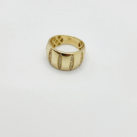 10K Anillo De Mujer - Domo/Cúpula De Diamante Con Bordes Redondeados