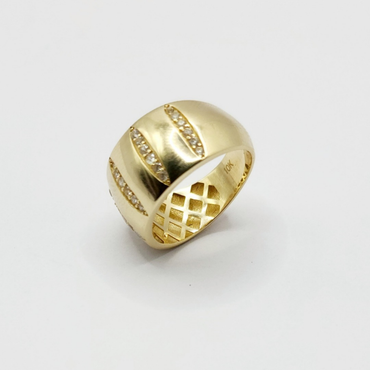 10K Anillo De Mujer - Domo/Cúpula De Diamante Con Bordes Redondeados
