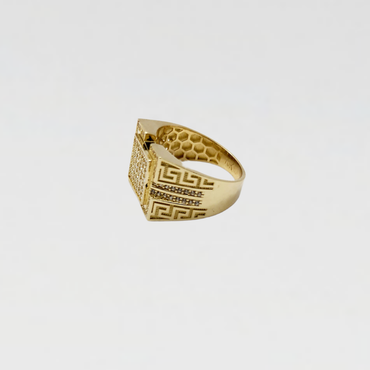 10K Anillo De Hombre -  Cuadrado Con Diseño Y Diamante