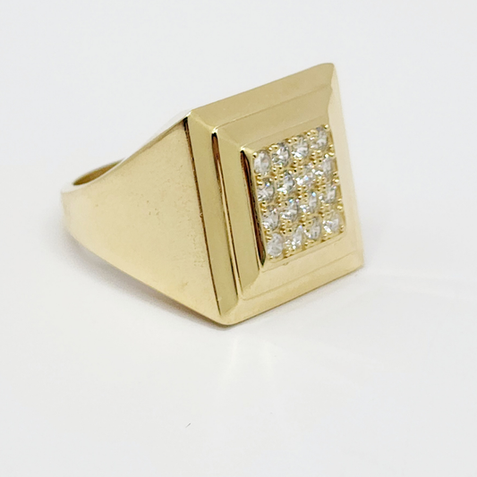 10K Anillo De Hombre - Cuadrado Con Diamante