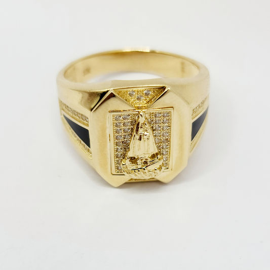 10K Anillo De Hombre - La Virgen De La Caridad Con Diamante