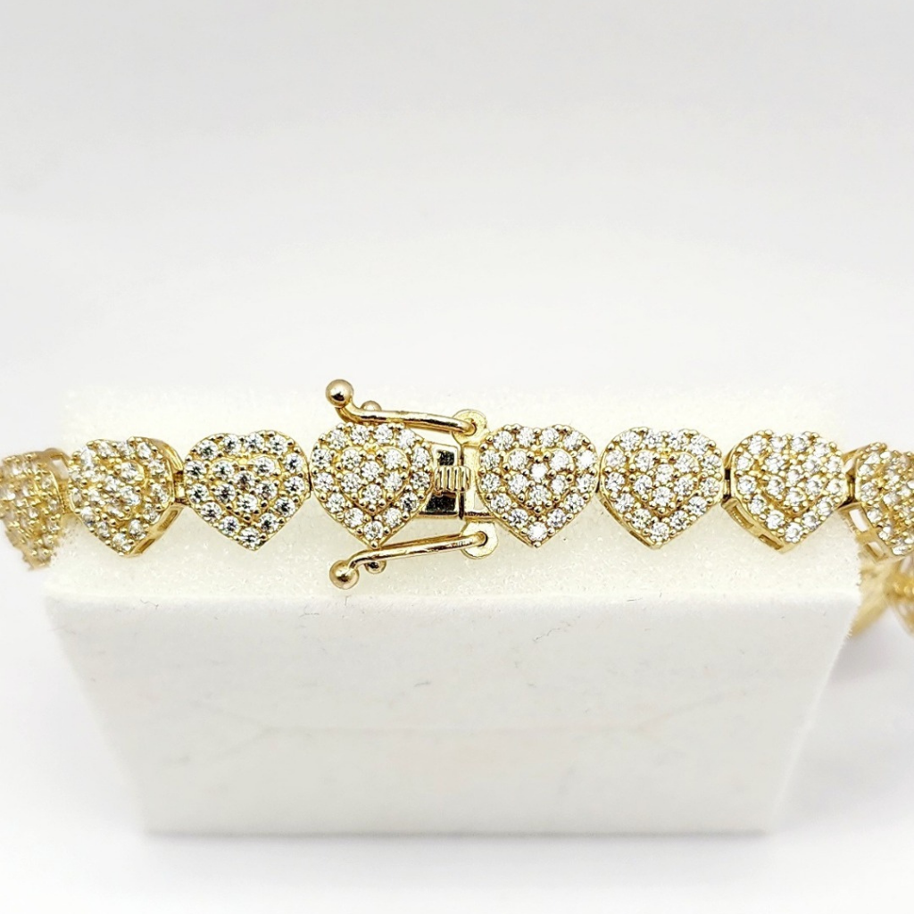 10K Brazalete De Mujer - Diseño De Corazones