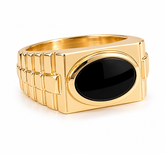 Anillo de hombre 10 kt con piedra negra