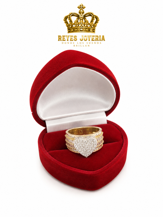 Anillo de compromiso con corazon oro blanco y piedras vagues 10 kt
