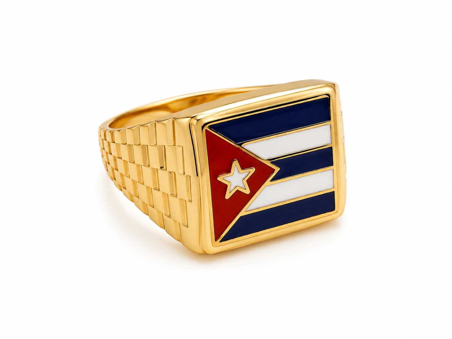 Anillo de hombre con la bandera cubana 10 kt