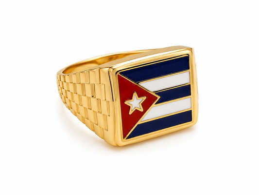 Anillo de hombre con la bandera cubana 10 kt