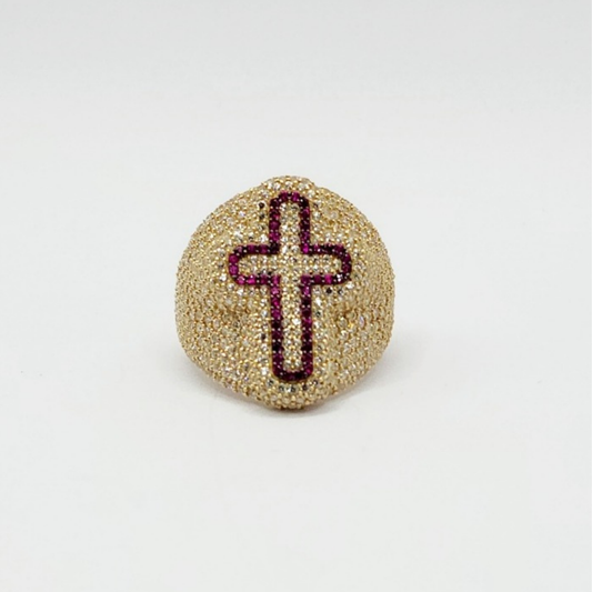 10K Anillo De Hombre - Con Diamante ( Diseño - Cruz )
