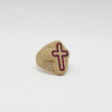 10K Anillo De Hombre - Con Diamante ( Diseño - Cruz )