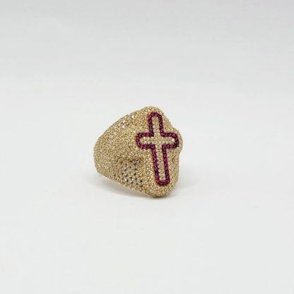 10K Anillo De Hombre - Con Diamante ( Diseño - Cruz )