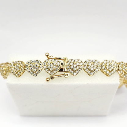 10K Brazalete De Mujer - Diseño De Corazones