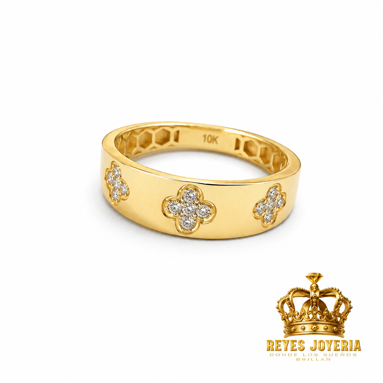 Anillo de alianza con flor de piedra 10 kt
