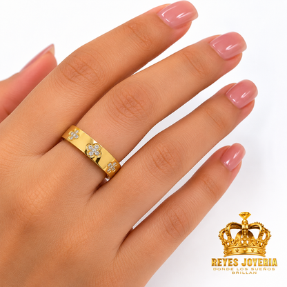 Anillo de alianza con flor de piedra 10 kt