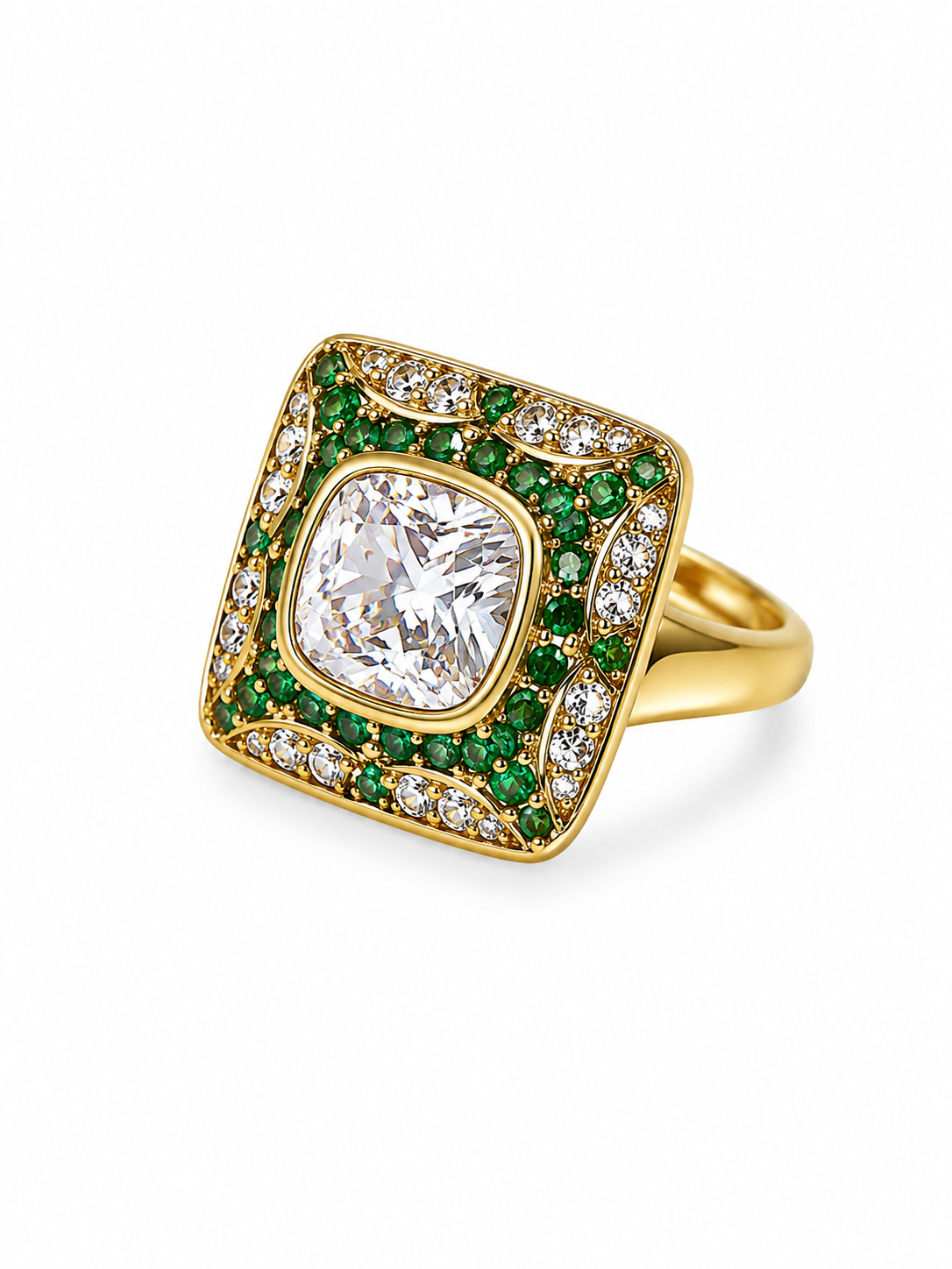 Anillo de mujer con piedras verdes y Blanca 10 kt