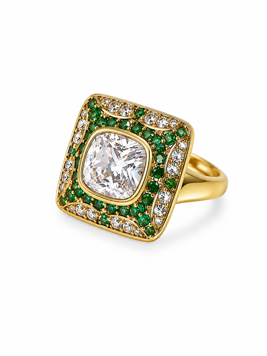 Anillo de mujer con piedras verdes y Blanca 10 kt
