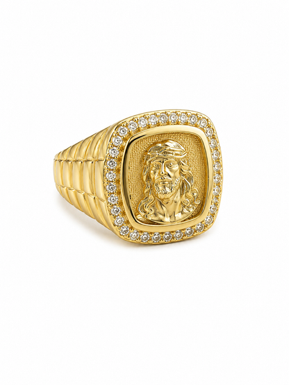 Anillo de hombre con la cara de Jesus 10 kt