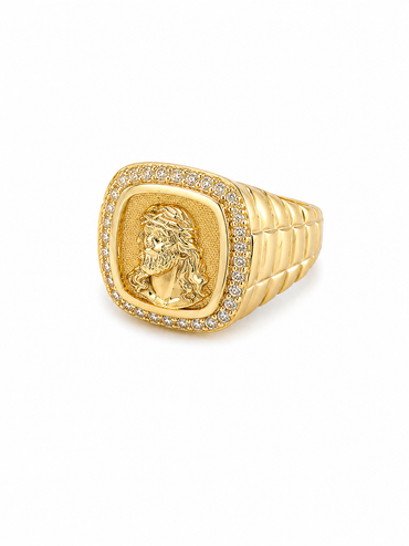 Anillo de hombre con la cara de Jesus 10 kt
