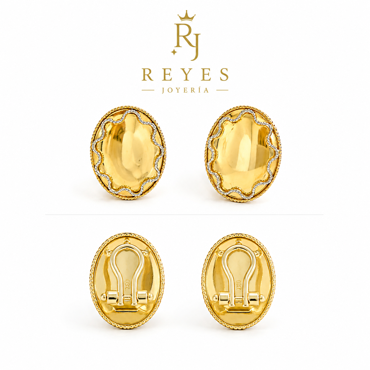 Pendiente pegado con  tallado  en oro blanco sierre omega 14 kt