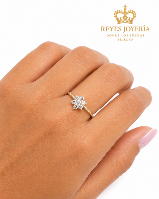 Anillo de flor con piedras 10 kt