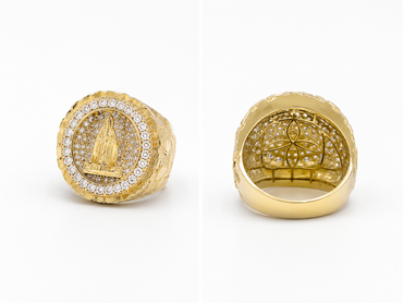 Anillo de hombre de la virgen con piedra grande 10 kt