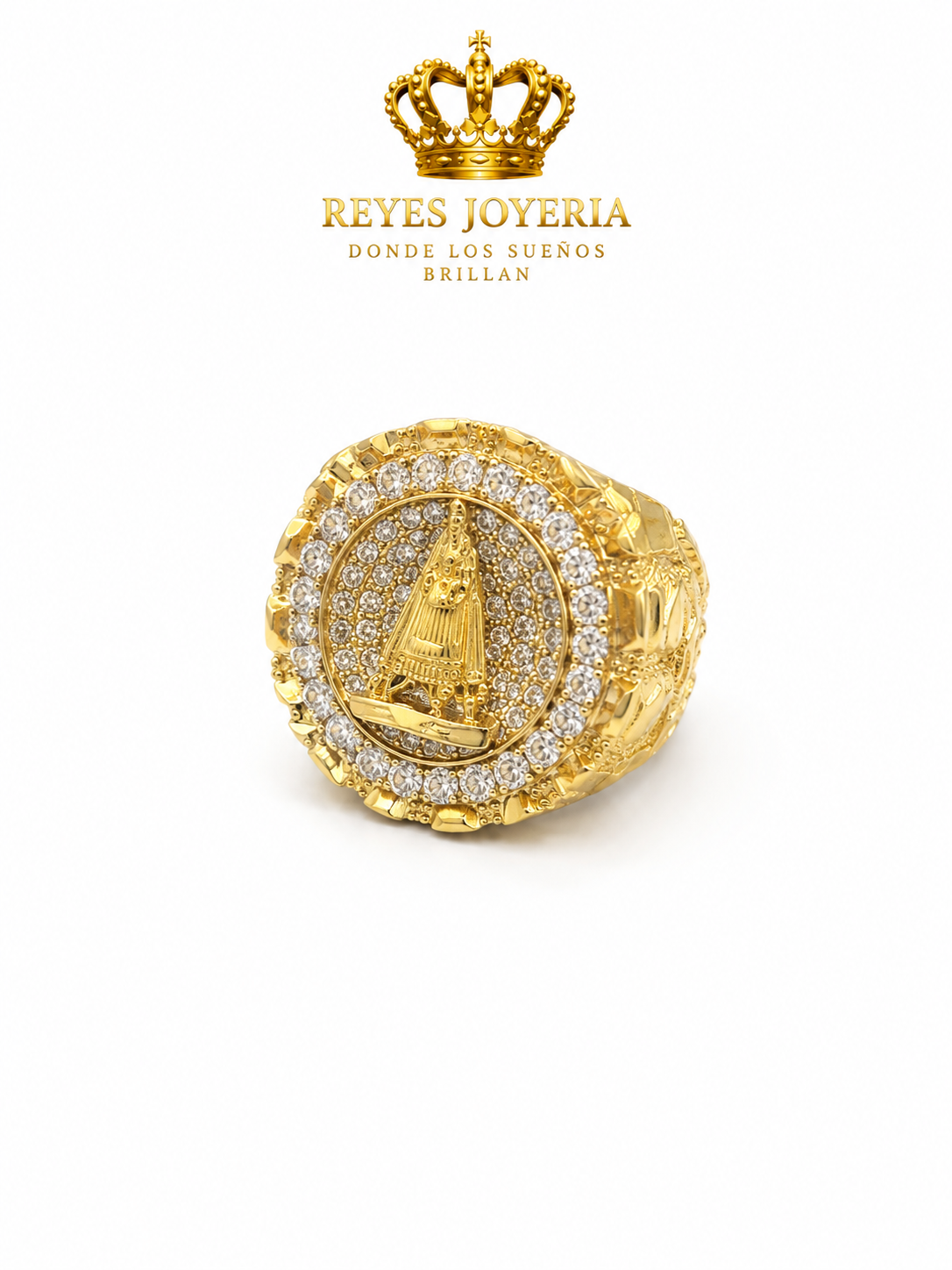 Anillo de hombre de la virgen con piedra grande 10 kt