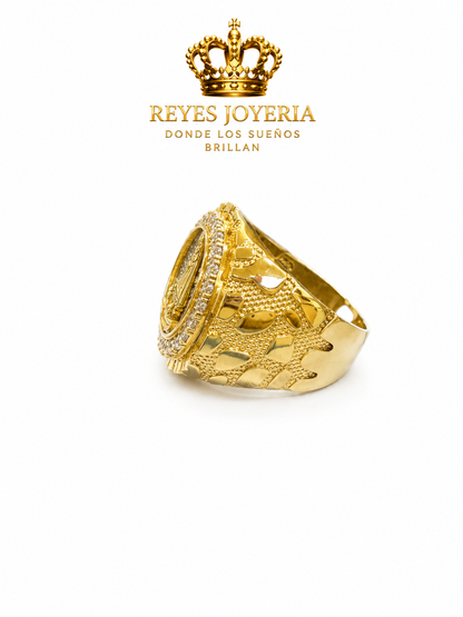 Anillo de hombre de la virgen con piedra grande 10 kt