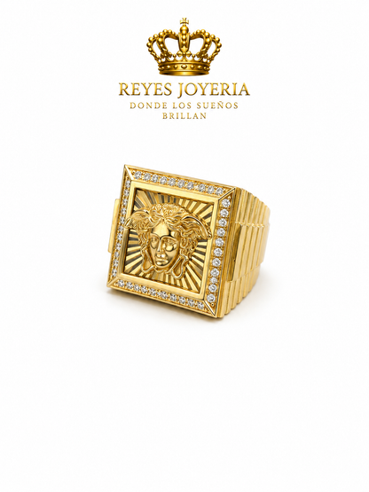 Anillo cuadrado grande con piedra 10 kt
