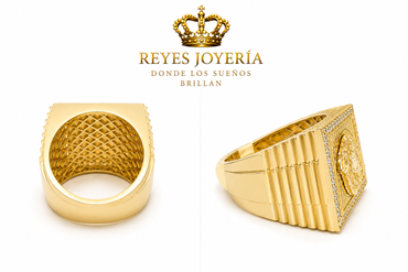 Anillo cuadrado grande con piedra 10 kt