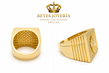 Anillo cuadrado grande con piedra 10 kt