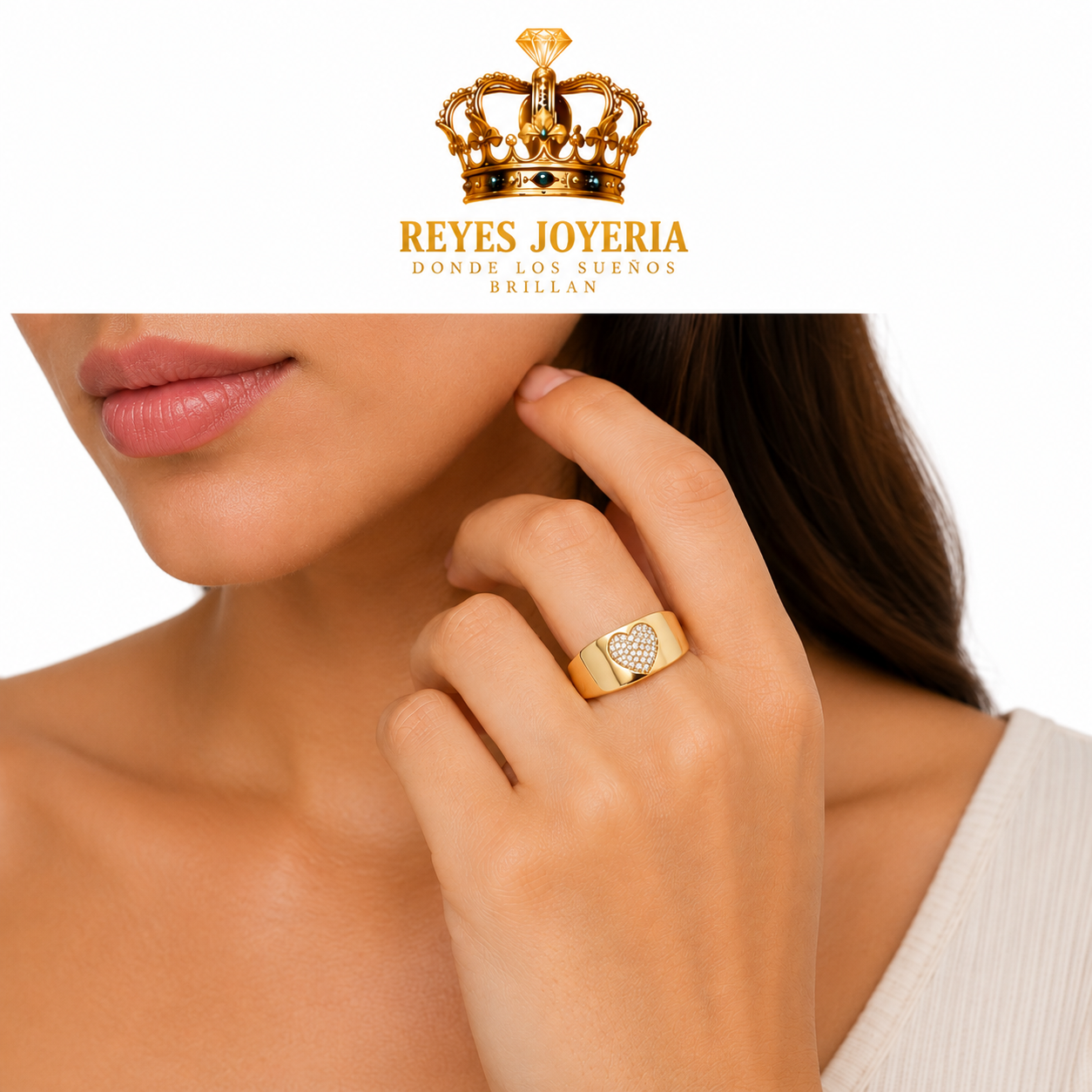 Anillo de mujer con corazon de piedras 10 kt