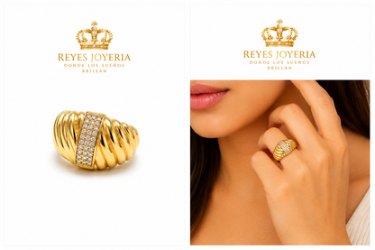 Anillo bello forma de concha con piedras 10 kt